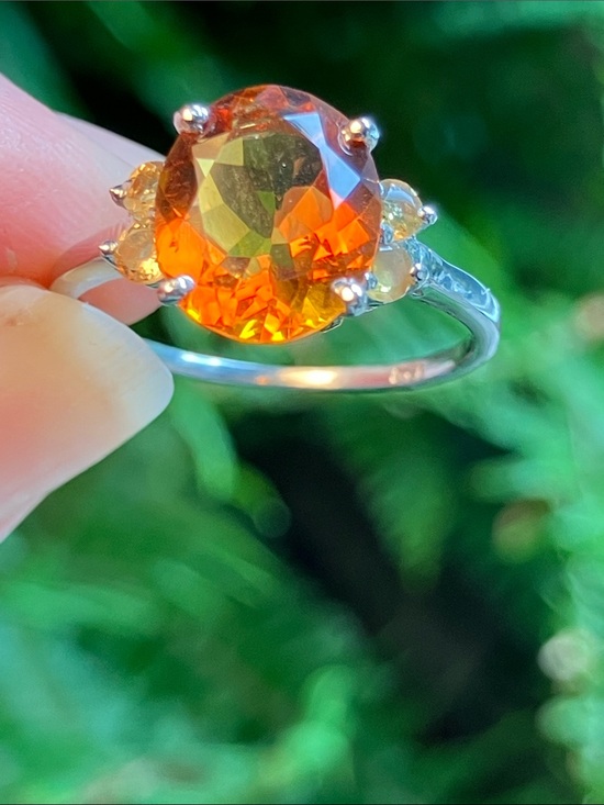 .925 Silver Jewelry - Sterling Silver Orange Gemstone Cocktail Ring - Unbranded